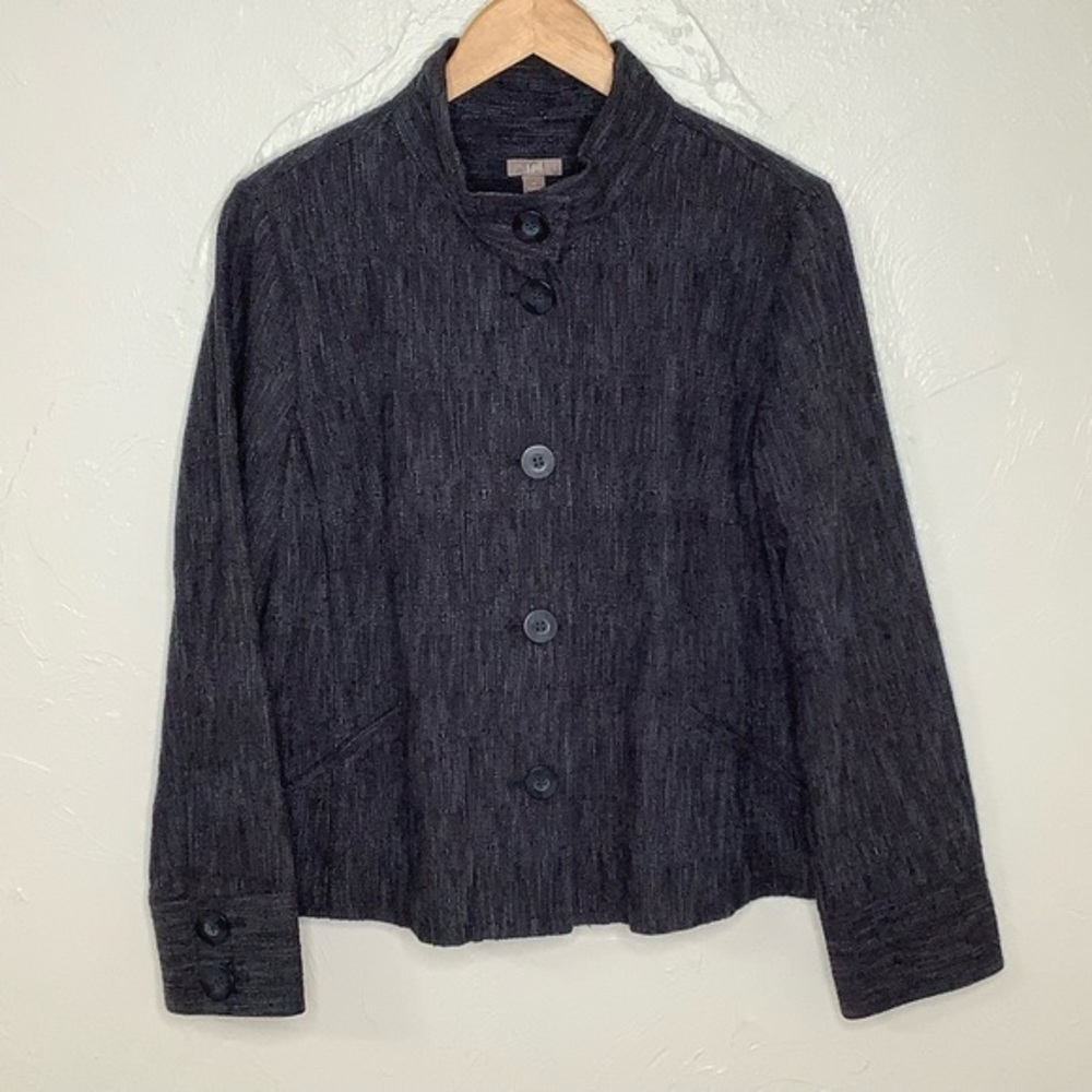 J Jill mini cape style jacket in hues of blues with black size medium EUC